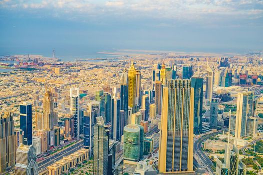 Dubai cityscape seen from Burj Halifa Observatory. Shooting Location: Dubai