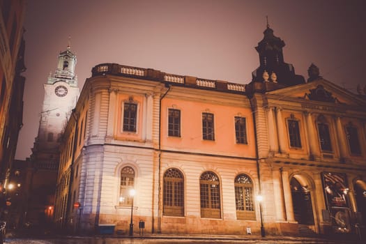 Night view of Gumla Tan Old Town. Shooting Location: Sweden, Stockholm