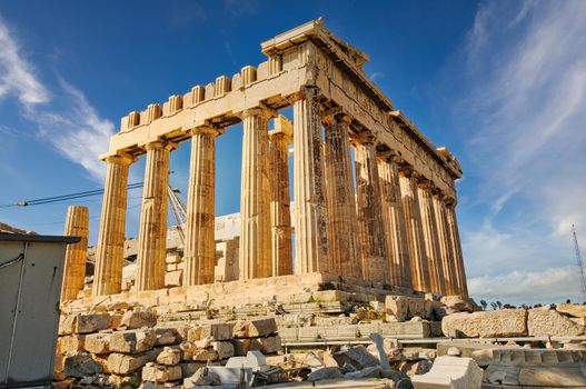 Parthenon temple on a bright day. Acropolis in Athens, Greece..