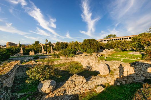 Ancient Agora of Athens with Temple of Hephaestus and Stoa of Attalos