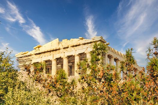 Parthenon temple on a sinset. Acropolis in Athens, Greece