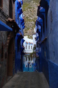 A Street in Blue Chefchaouen City, Morocco