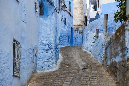 A Street in Blue Chefchaouen City, Morocco