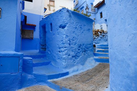 A Street in Blue Chefchaouen City, Morocco