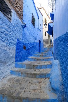 A Street in Blue Chefchaouen City, Morocco