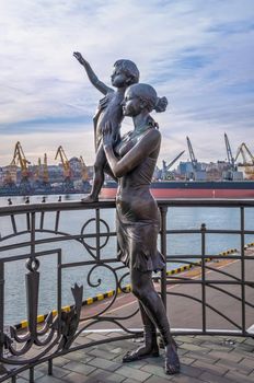 Odessa, Ukraine 04.02.2022. Monument to the sailors wife at the seaport in Odessa, Ukraine