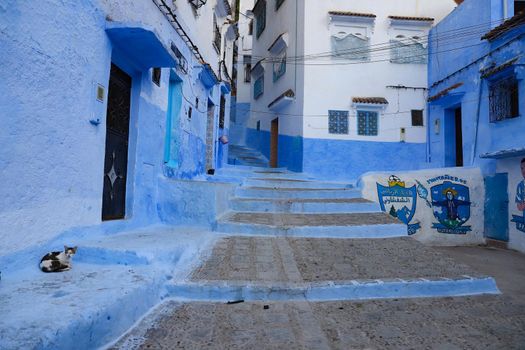 A Street in Blue Chefchaouen City, Morocco