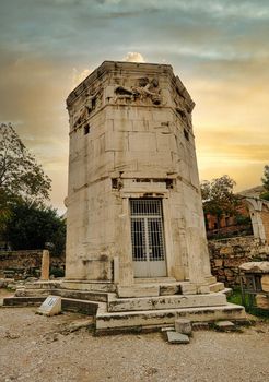Remains of the Roman Agora and Tower of the Winds in Athens, Greece.