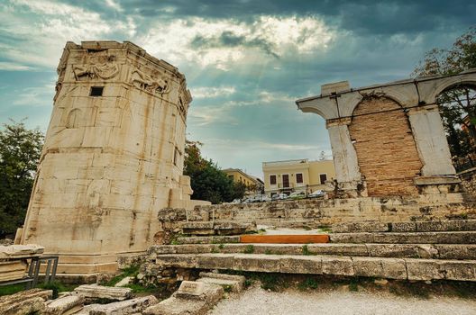 Remains of the Roman Agora and Tower of the Winds in Athens, Greece.