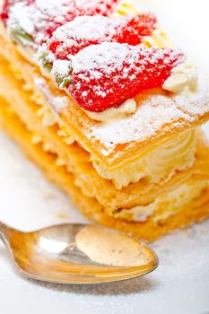 fresh baked napoleon strawberry and cream cake dessert 