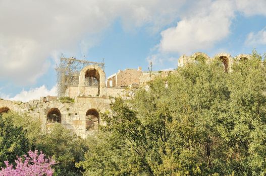 Odeon of Herodes Atticus Theatre at Acropolis historical ruins in Athens, Greece.