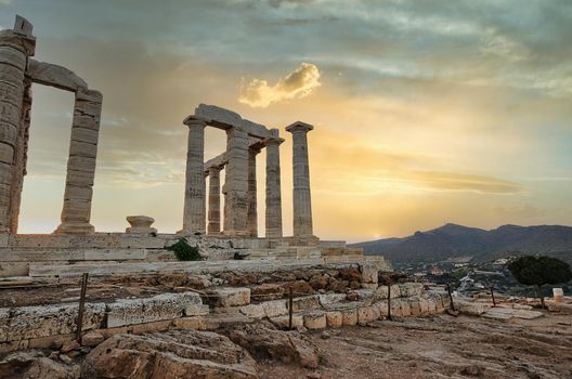 Poseidon Temple at Cape Sounion near Athens, Greece - travel background