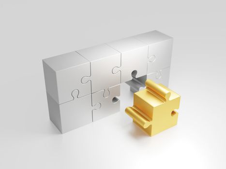 Metal jigsaw puzzle 3d render