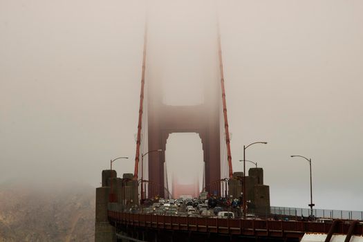 Golden Gate bridge in San Francisco surrounded by fog