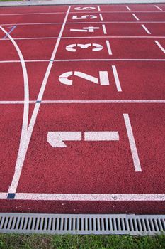 Red running racetrack on the stadium