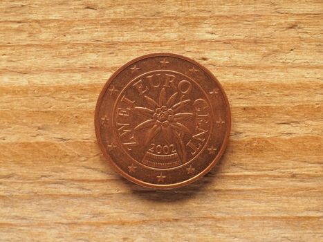 one cent coin, Austria side showing Edelweiss alpine flower, currency of Austria, European Union