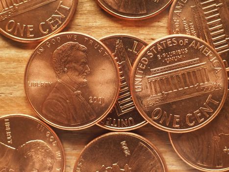 One dollar cent coins money (USD), currency of United States