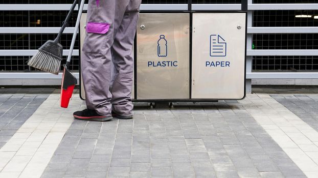 an object that can be used to hold or transport something. Waste containers and janitor's feet, keep your planet Earth clean.