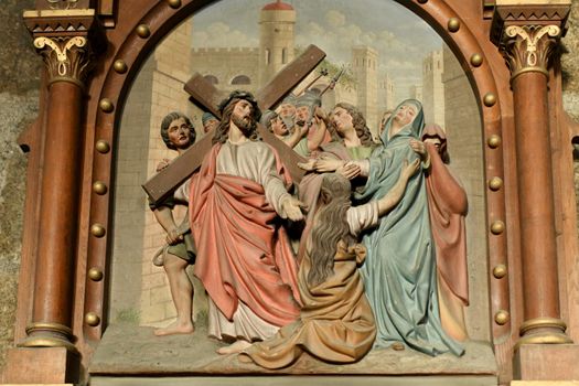 Jesus Christ met his mother Mary before a crucifixion