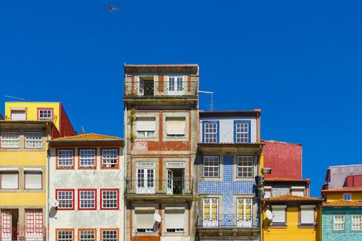Colorful houses in Ribeira District old town of Porto , Portugal