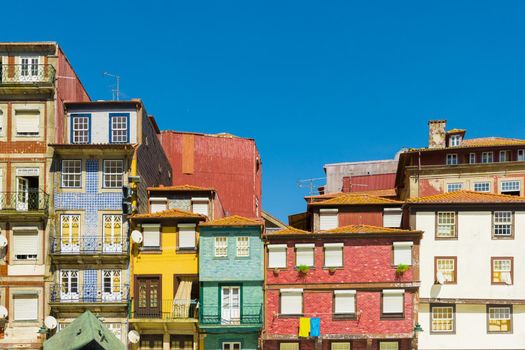 Colorful houses in Ribeira District old town of Porto , Portugal
