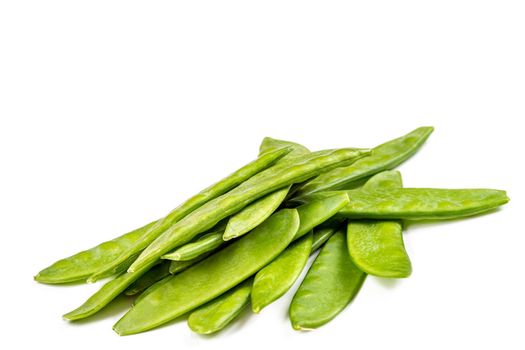 Tat of primeur peas on a cropped white background.