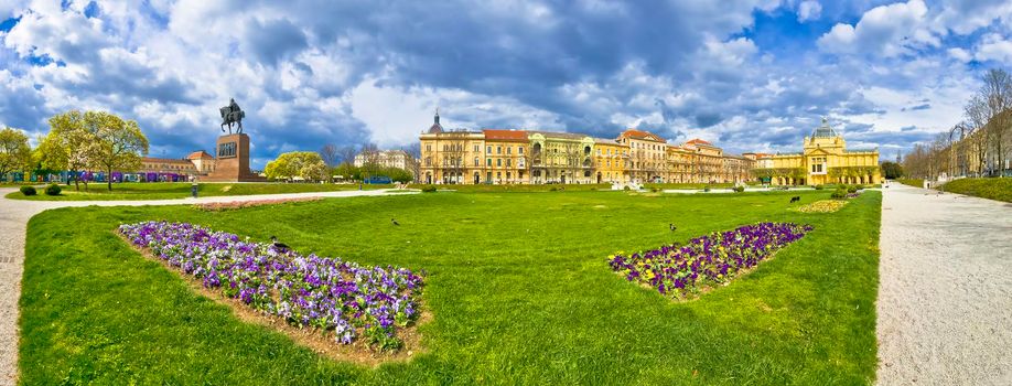 Zagreb central railway station and Tomislav square park panoramic view, capital of Croatia