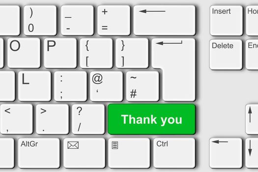 Thank you concept PC computer keyboard 3d illustration