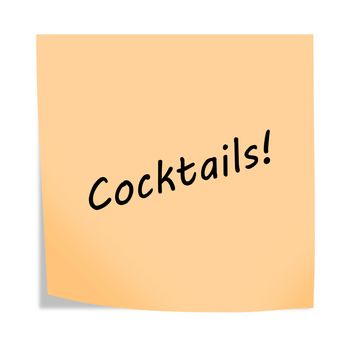 A Cocktails 3d illustration post note reminder on white with clipping path