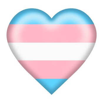 A Transgender flag heart button isolated on white with clipping path 3d illustration