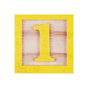 A Number 1 one childs wood block on white with clipping path