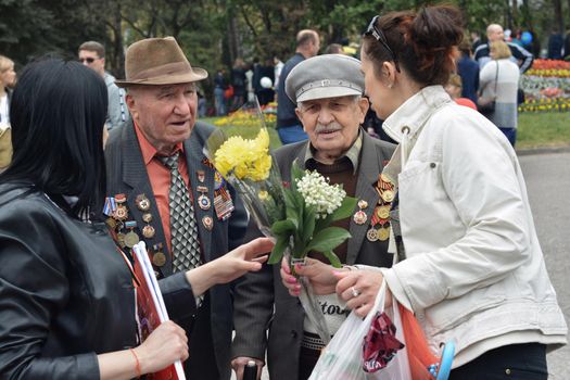 PYATIGORSK, RUSSIA - MAY 09, 2017: Congratulations on the Victory Day celebrationon of veterans