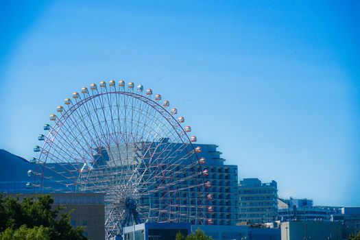 Yokohama cityscape and blue sky. Shooting Location: Yokohama-city kanagawa prefecture