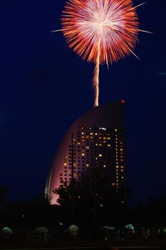 InterContinental Hotel and fireworks. Shooting Location: Yokohama-city kanagawa prefecture