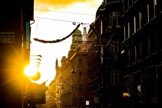 Stockholm cityscape and morning ray. Shooting Location: Sweden, Stockholm