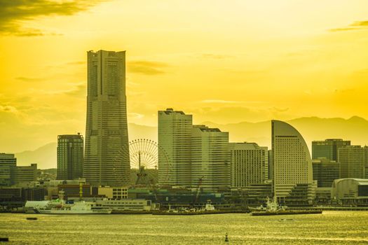 Yokohama Minato and Mirais evening scene seen from Yokohama Sky Walk. Shooting Location: Yokohama-city kanagawa prefecture