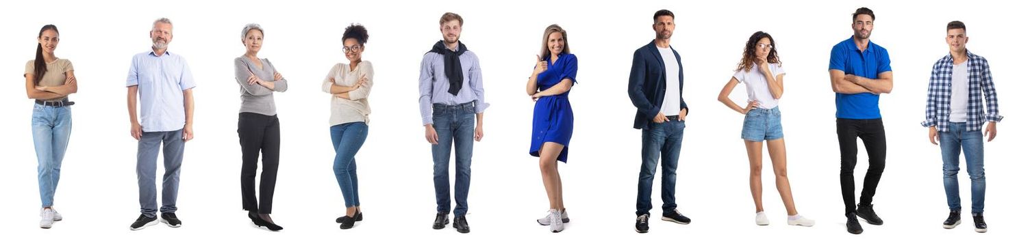 Collection set of full length portraits of people in casual wear isolated on white background design element