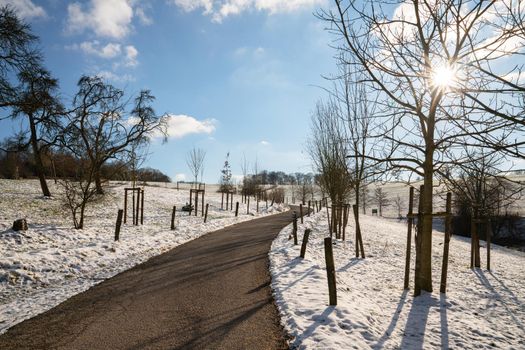 Hiking trail during winter, Bergisches Land, Germany