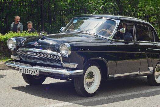 PYATIGORSK, RUSSIA - MAY 09, 2017: classic soviet retro black car GAZ-21 Volga