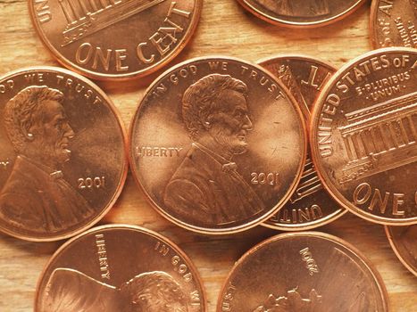 One dollar cent coins money (USD), currency of United States