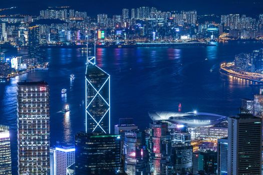 Night view of Hong Kong seen from Victoria Peak. Shooting Location: Hong Kong Special Administrative Region