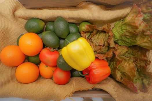 Colorful vegetables and fruits placed in the basket. Shooting Location: Yokohama-city kanagawa prefecture