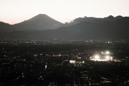Mt. Fuji Silhouette and the city of Yokohama. Shooting Location: Yokohama-city kanagawa prefecture