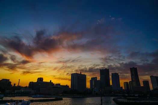 Yokohama Minato Mirai Dai Sunset and Silhouette of Silhouette. Shooting Location: Yokohama-city kanagawa prefecture
