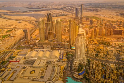 Dubai cityscape seen from Burj Halifa Observatory. Shooting Location: Dubai