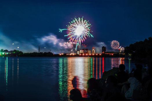 Setagaya Ward Tamagami Fireworks Festival and Tama River. Shooting Location: Tokyo metropolitan area