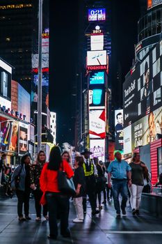 Night view of New York Times Square (TIMESSQUARE). Shooting Location: New York, Manhattan