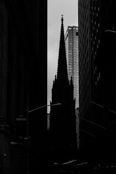 Trinity Church View from Wall Street. Shooting Location: New York, Manhattan