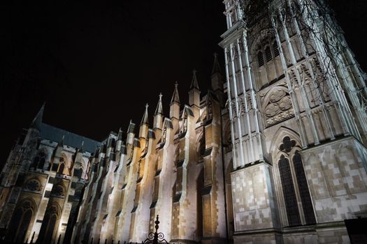 Night view of Westminster Temple (UK London). Shooting Location: United Kingdom, London