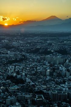 Yokohama cityscape and Mt. Fuji and dusk. Shooting Location: Yokohama-city kanagawa prefecture